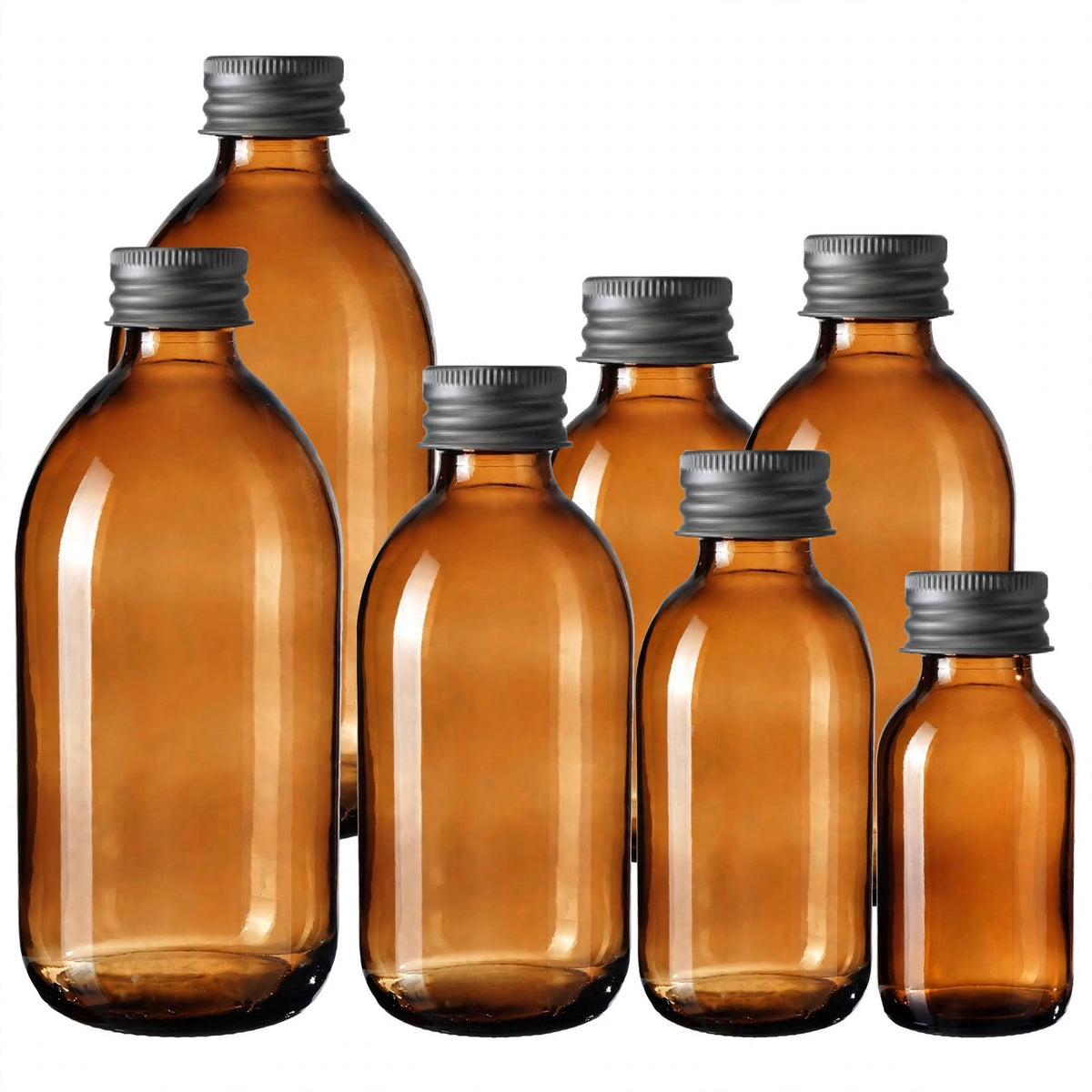 Amber Glass Medicine & Syrup Bottles with 28mm Aluminium Cap - Multipack (60ml–1000ml)  | Made in the UK