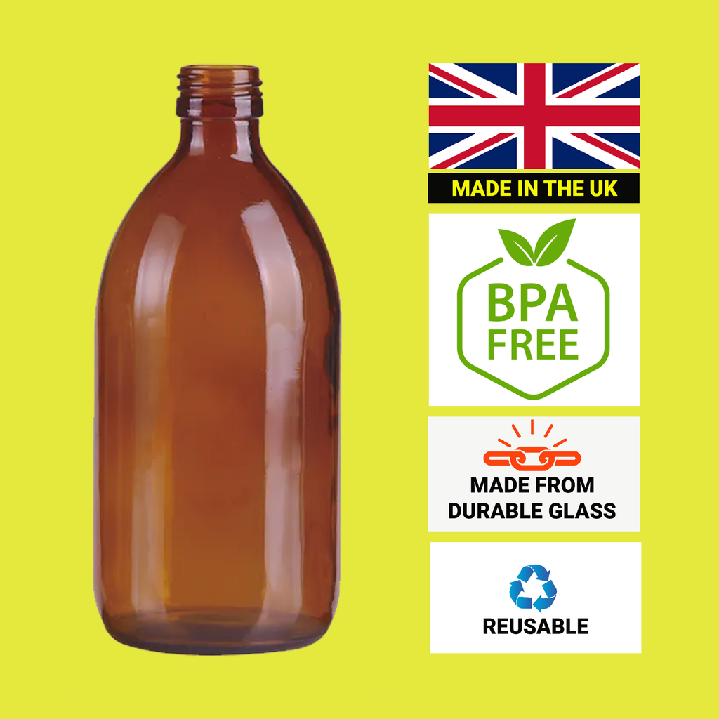 Amber Glass Bottles with Black Atomiser Spray — Multipack (60ml–1000ml) | Made in the UK