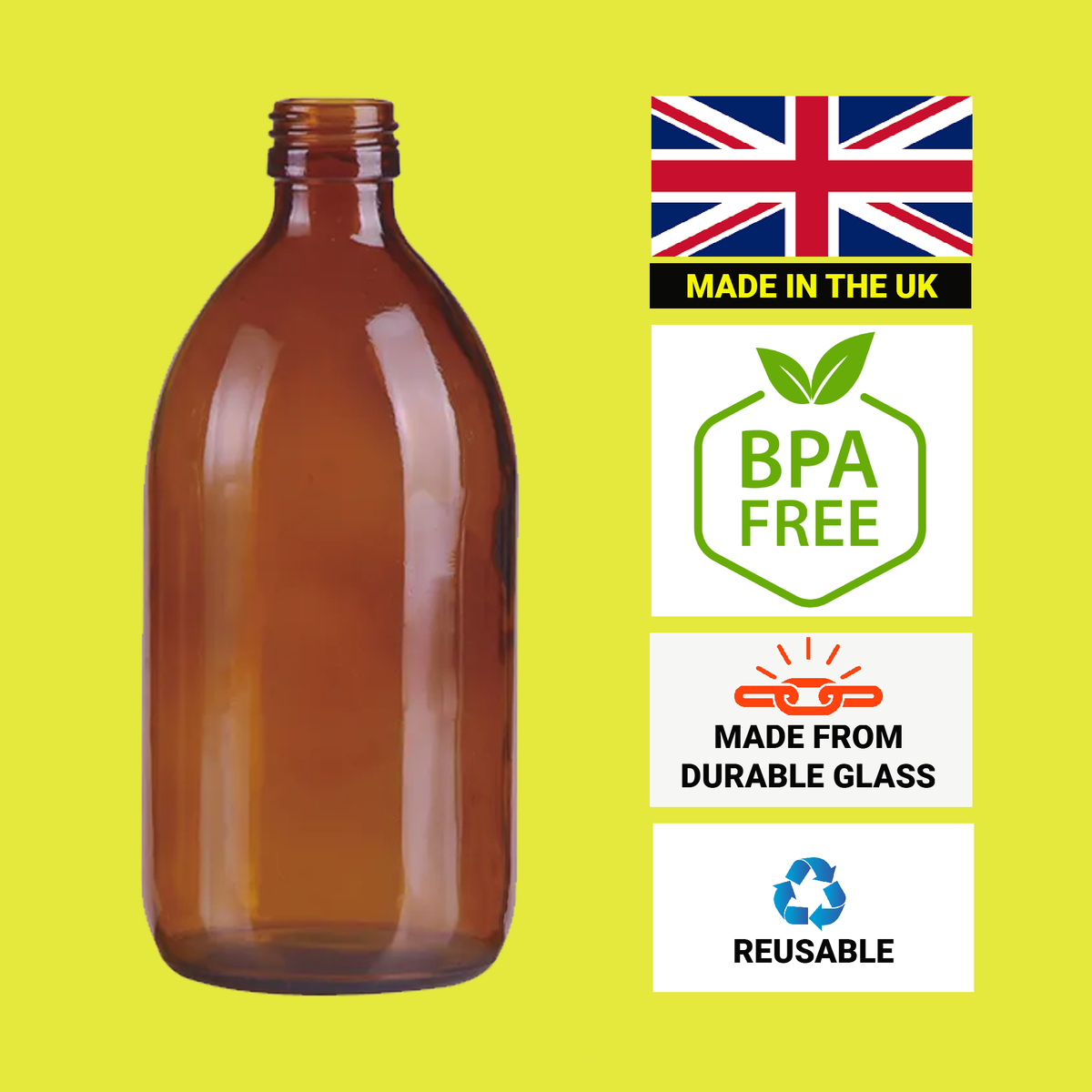 Amber Glass Bottles with Black Atomiser Spray — Multipack (60ml–1000ml) | Made in the UK