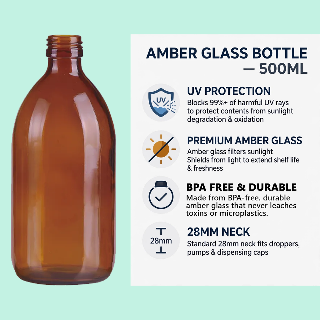 Amber Glass Bottles with Black Atomiser Spray — Multipack (60ml–1000ml) | Made in the UK