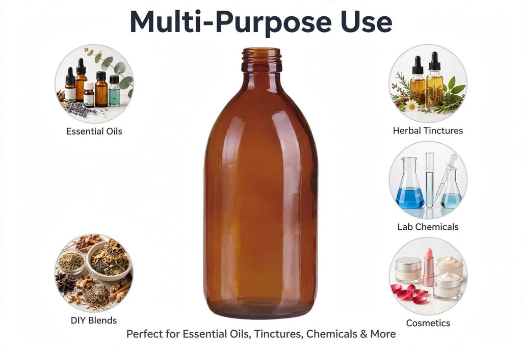 Amber Glass Medicine & Syrup Bottles with 28mm White Medicap Child-Resistant Cap - Multipack (60ml–1000ml)