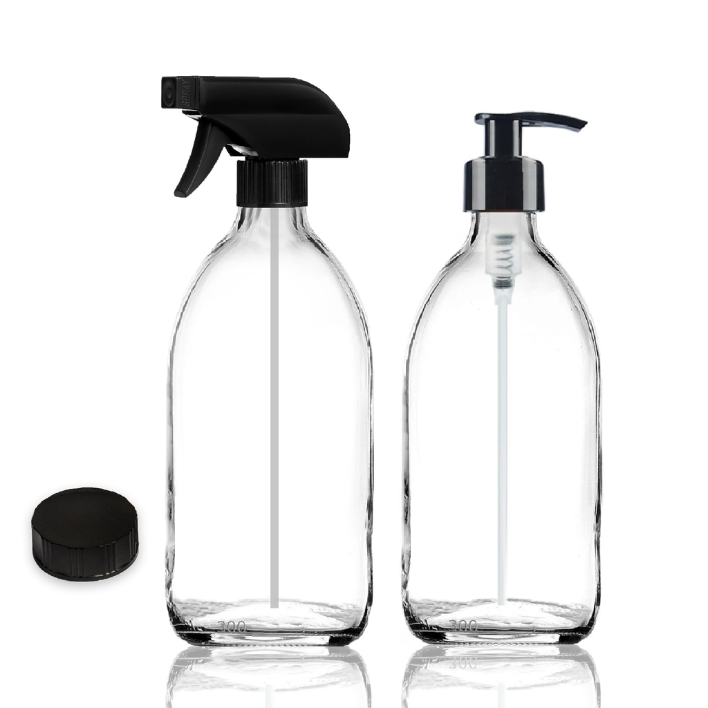 Clear Glass Soap Dispenser + Trigger Spray Refillabl Bottle Combo Set -BPA FREE