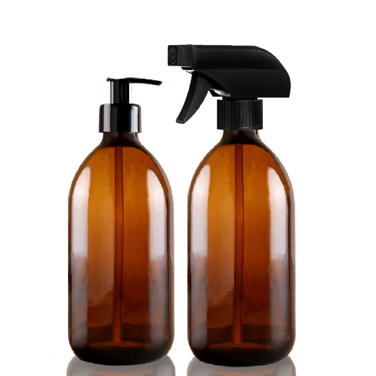 Amber Glass Soap Dispenser + Trigger Spray Refillabl Bottle Combo Set -BPA FREE - Fambeo