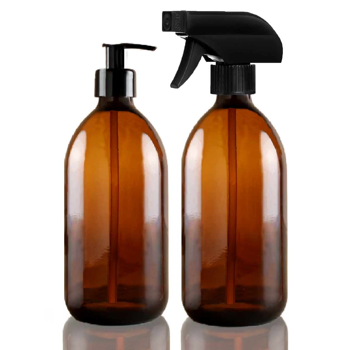 Amber Glass Soap Dispenser + Trigger Spray Refillabl Bottle Combo Set -BPA FREE - Fambeo