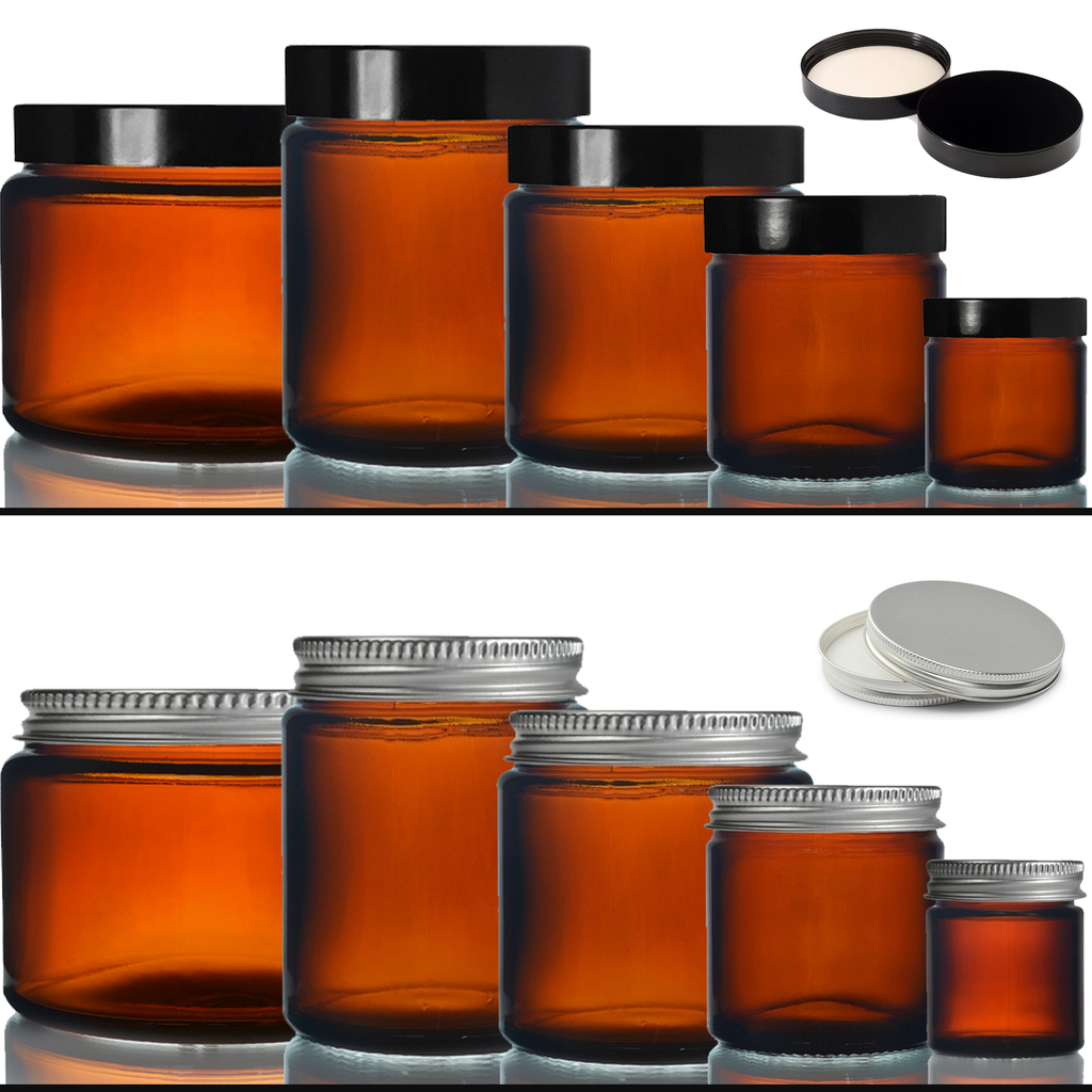 Amber Glass Jars with Airtight Lid – for Cosmetic Cream, Candle, Herb Storage