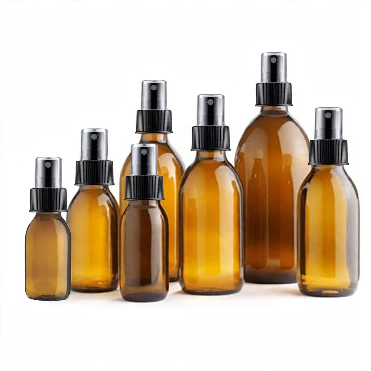 Amber Glass Bottles with Black Atomiser Spray — Multipack (60ml–1000ml) | Made in the UK
