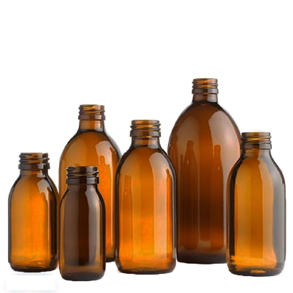 Amber Glass Medicine & Syrup Bottles without Caps — Multipack (60ml–1000ml) | Made in the UK