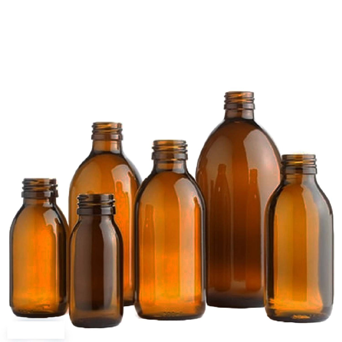 Amber Glass Medicine & Syrup Bottles without Caps — Multipack (60ml–1000ml) | Made in the UK