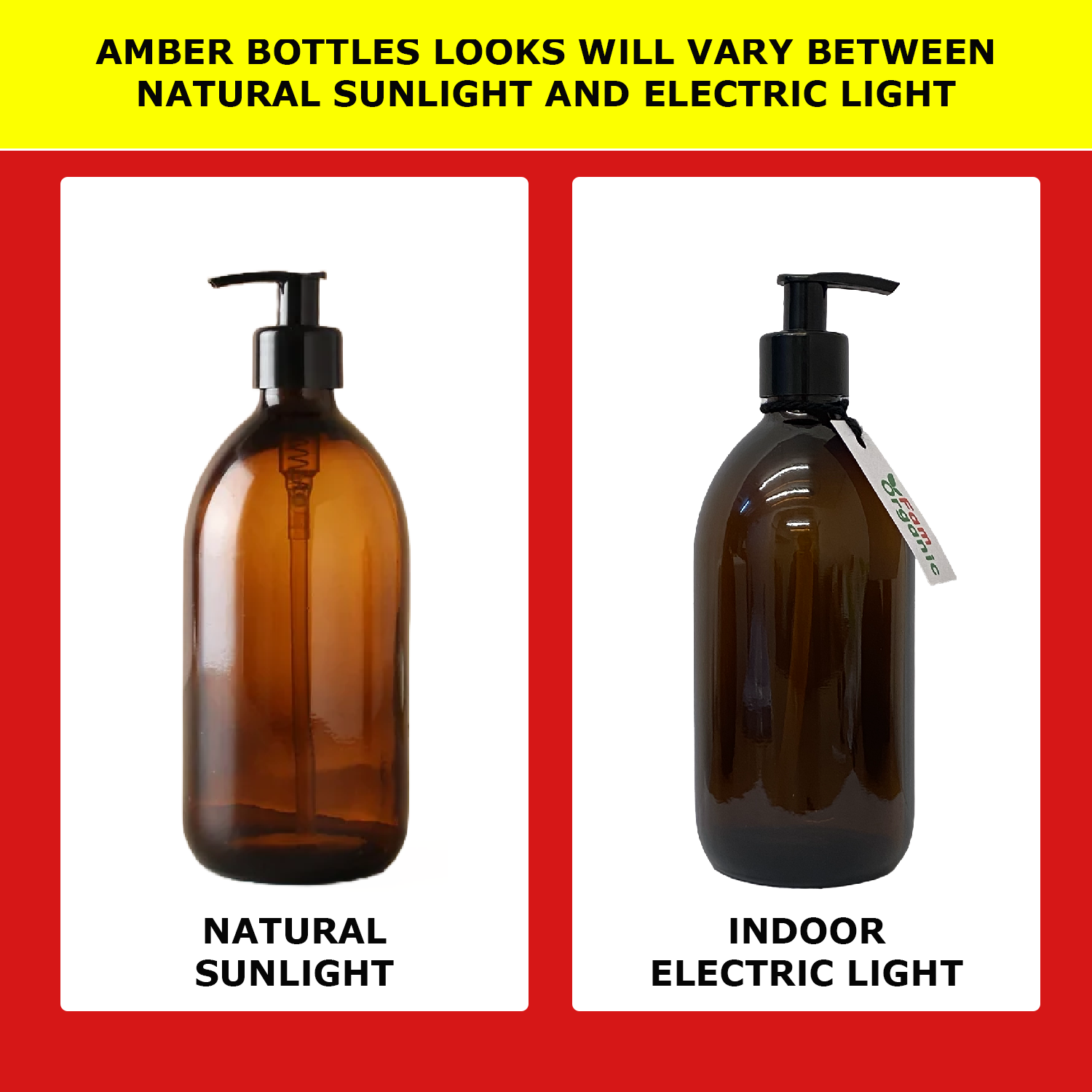 Fam Organic Amber Glass Soap Dispenser Bottle with Lotion Pump