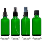 Green Glass Boston Dropper Bottles 18mm – Atomiser Spray, Lotion Pump, Glass Pipette, Dropper Insert