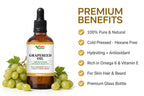 Fam Natural Grapeseed Oil 100ml - 100% Pure Cold Pressed Carrier Oil for Face, Hair & Beard (Glass Bottle with Pipette)