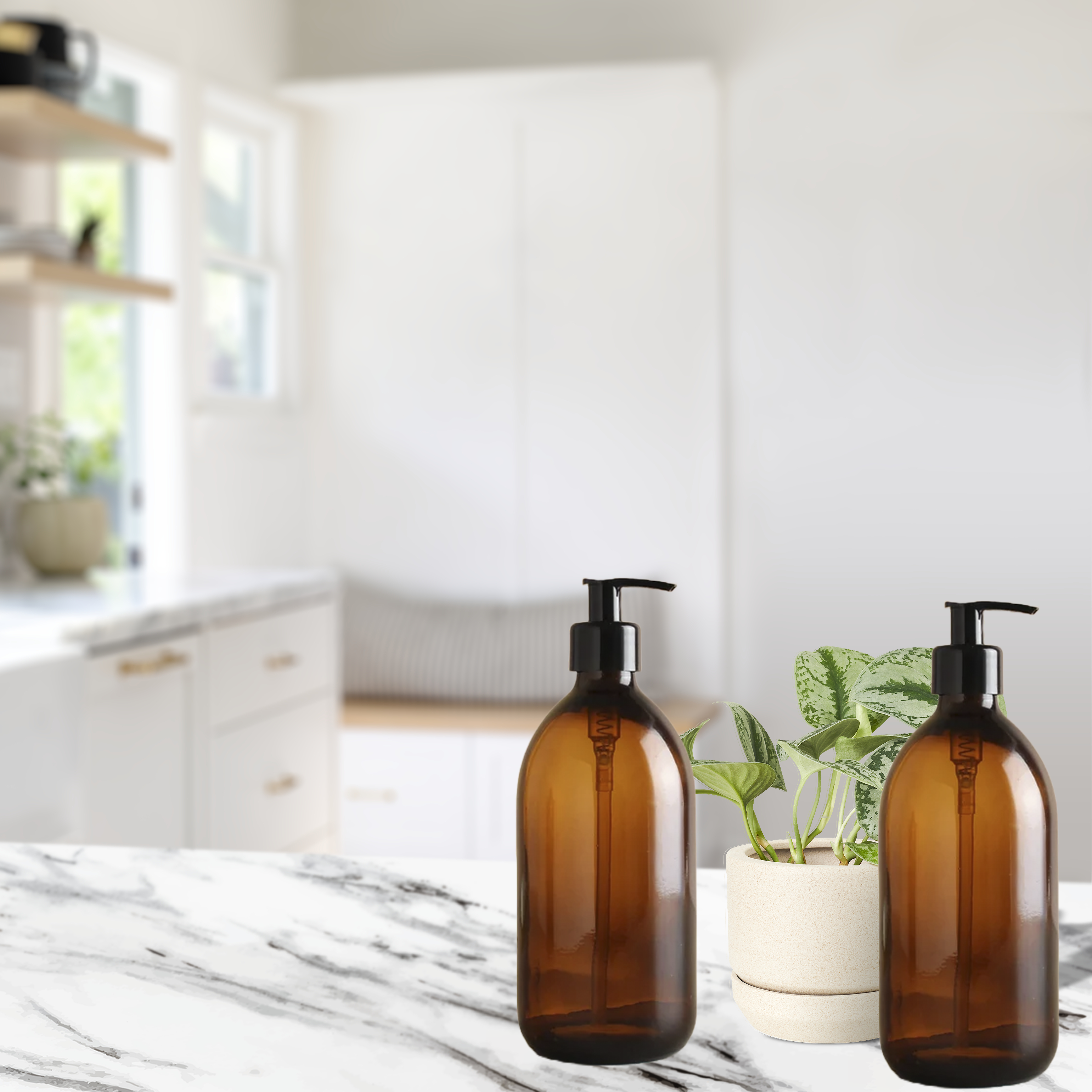 Fam Organic Amber Glass Soap Dispenser Bottle with Lotion Pump