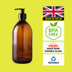 Amber Glass Soap Dispenser + Trigger Spray Refillabl Bottle Combo Set -BPA FREE - Fambeo