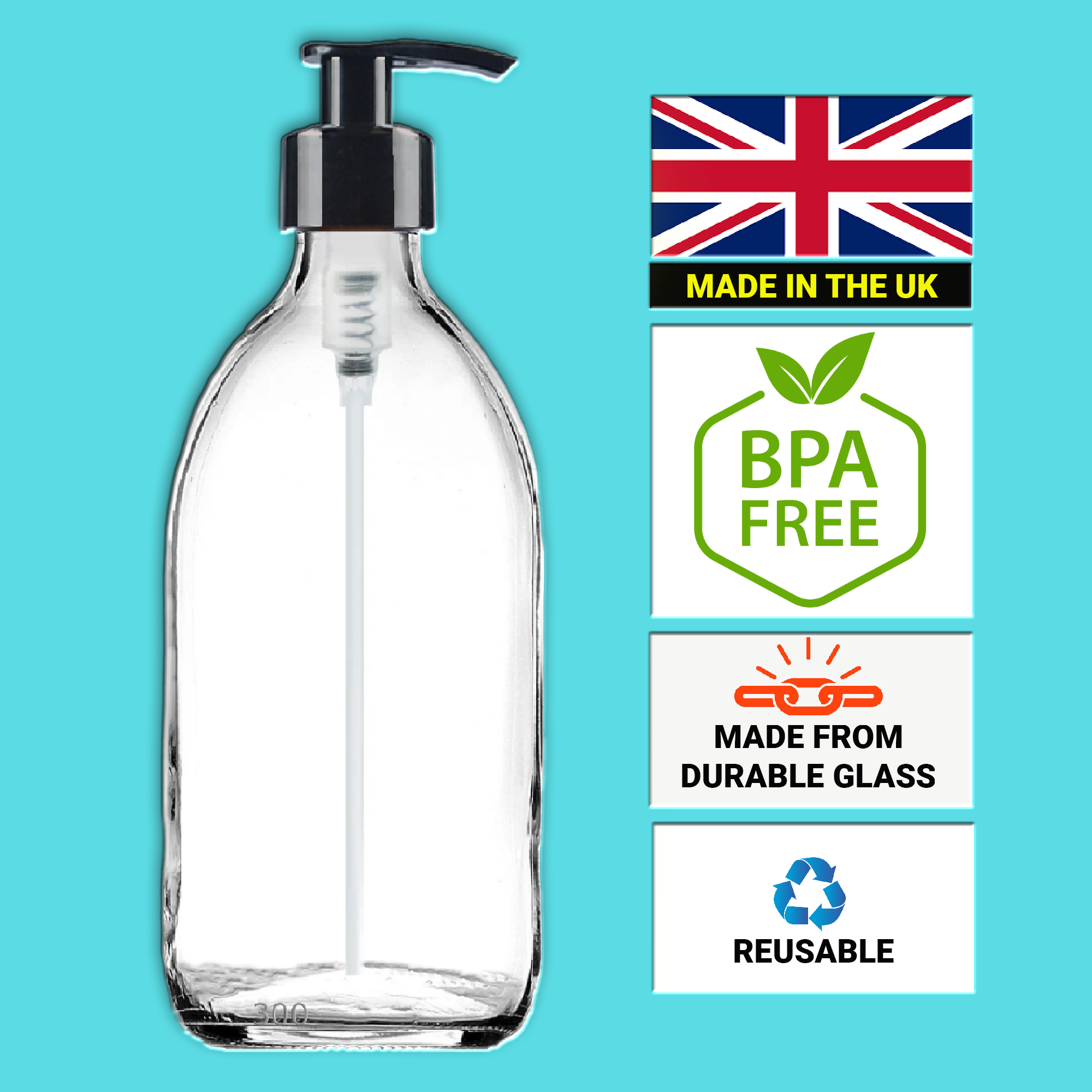 Fam Organic Clear Glass Soap Dispenser Bottle with Lotion Pump