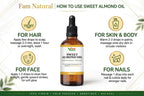 Fam Natural 100% Pure Sweet Almond Oil in Glass Bottle - Cold Pressed Hexane Free for Hair, Skin, Face, Body and Nails