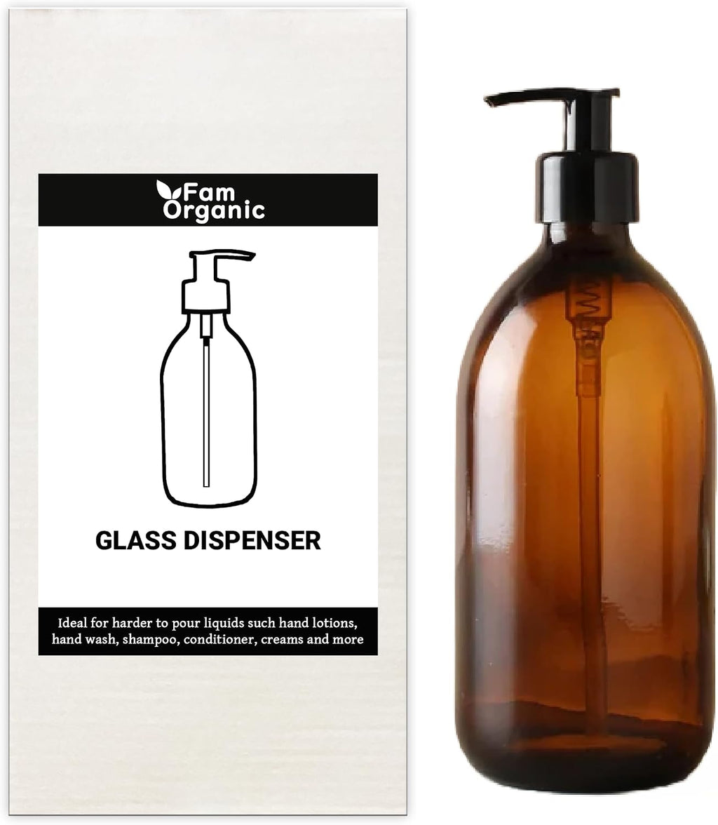 Fam Organic Amber Glass Soap Dispenser Bottle with Lotion Pump