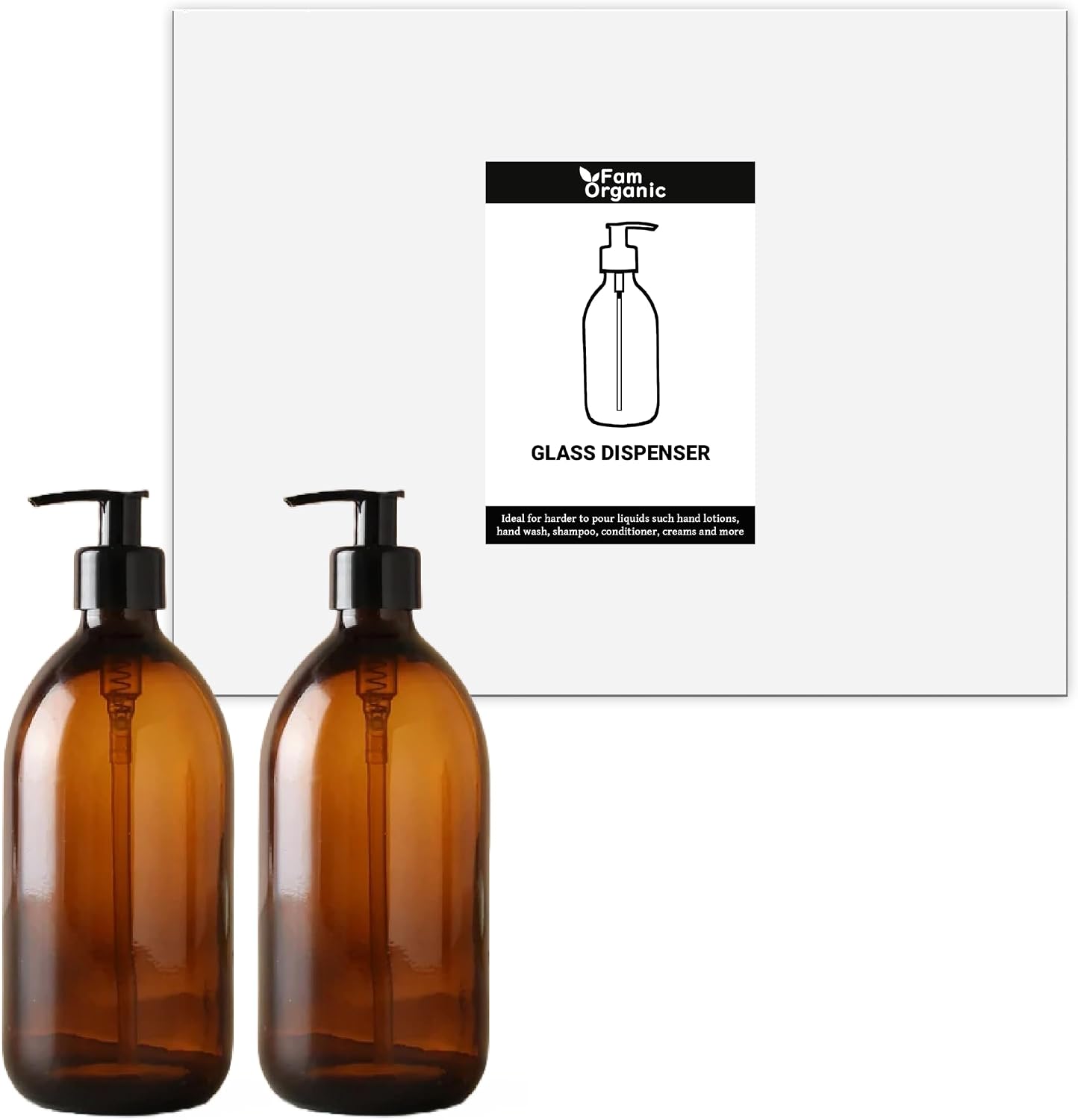 Fam Organic Amber Glass Soap Dispenser Bottle with Lotion Pump