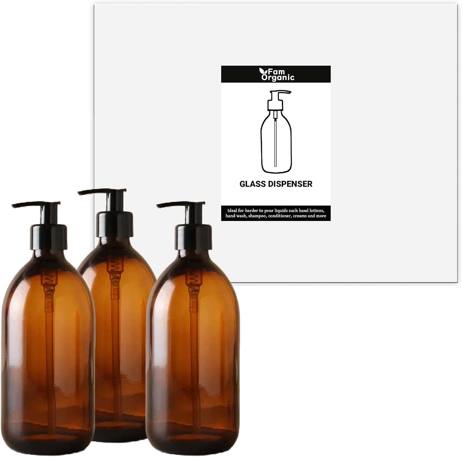 Fam Organic Amber Glass Soap Dispenser Bottle with Lotion Pump