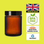Amber Glass Jars with Airtight Lid – for Cosmetic Cream, Candle, Herb Storage