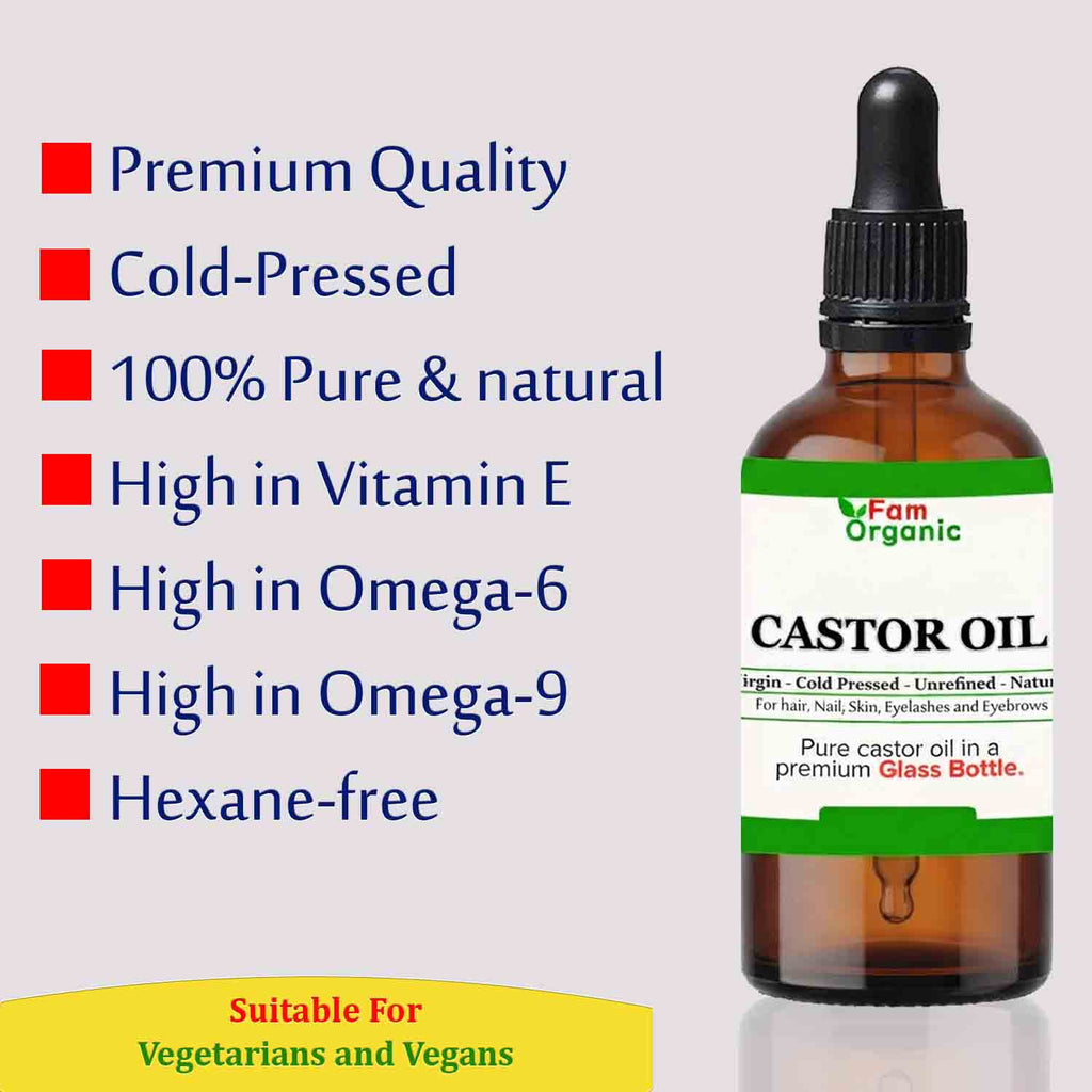 100% Natural Cold-Pressed Castor Oil - Hexane-Free with Glass Pipette (50ml & 100ml) | Fam Organic