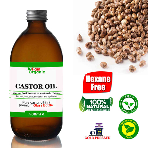 100% Natural Cold-Pressed Castor Oil - Hexane-Free in Glass Bottle | Fam Organic