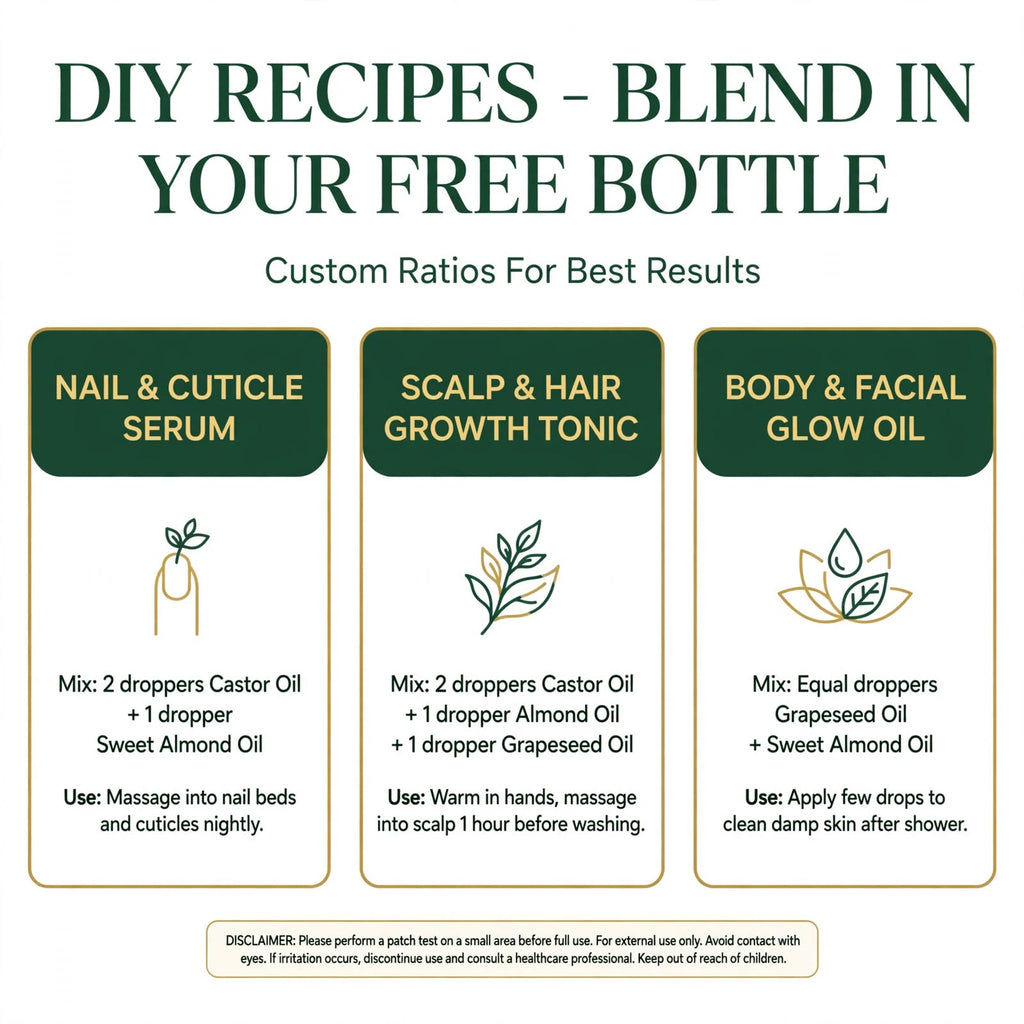 Ultimate DIY Hair, Skin & Nail Care Kit: Pure Almond, Castor & Grapeseed Oils set (3x100ml) + Free Glass Mixing Bottle