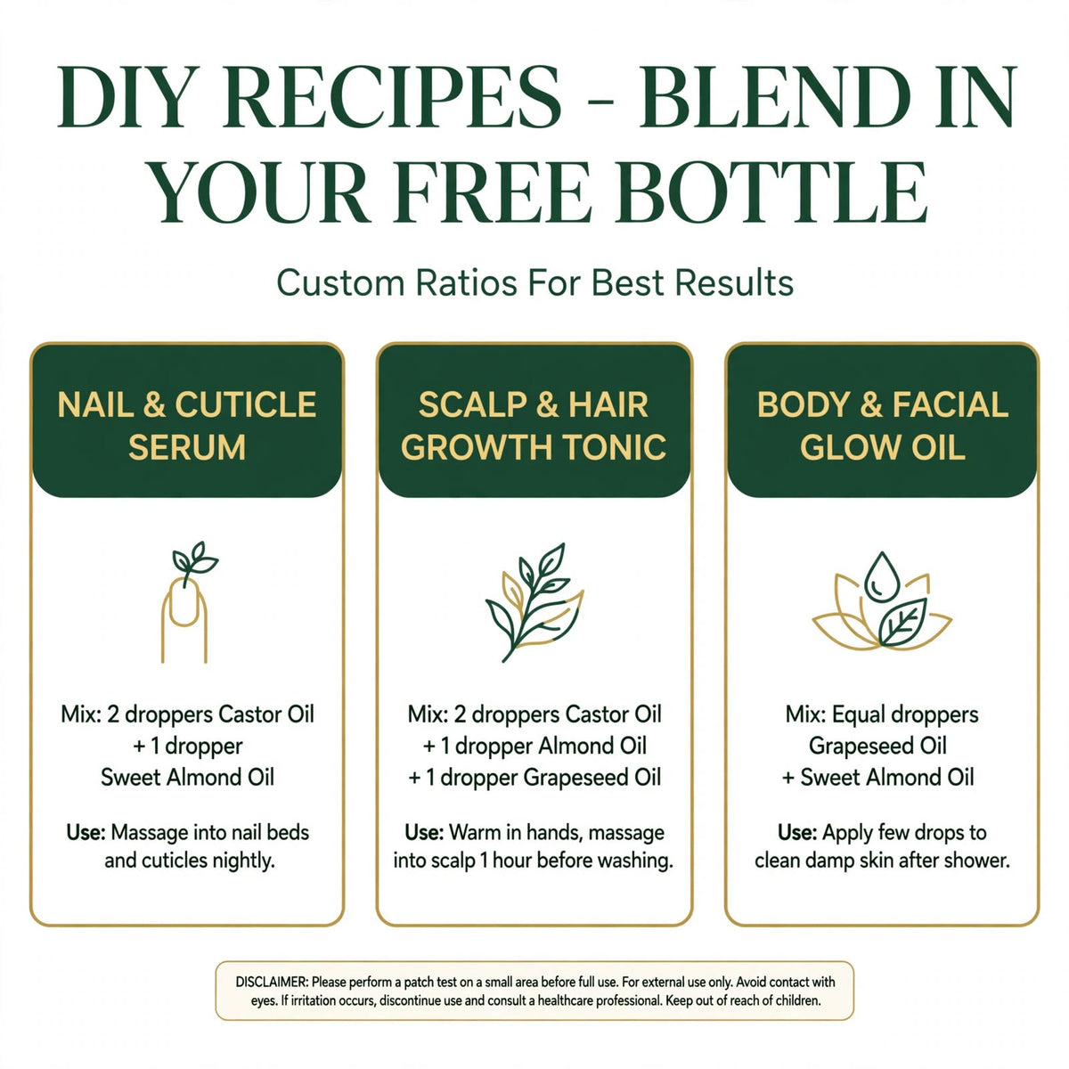 Ultimate DIY Hair, Skin & Nail Care Kit: Pure Almond, Castor & Grapeseed Oils set (3x100ml) + Free Glass Mixing Bottle