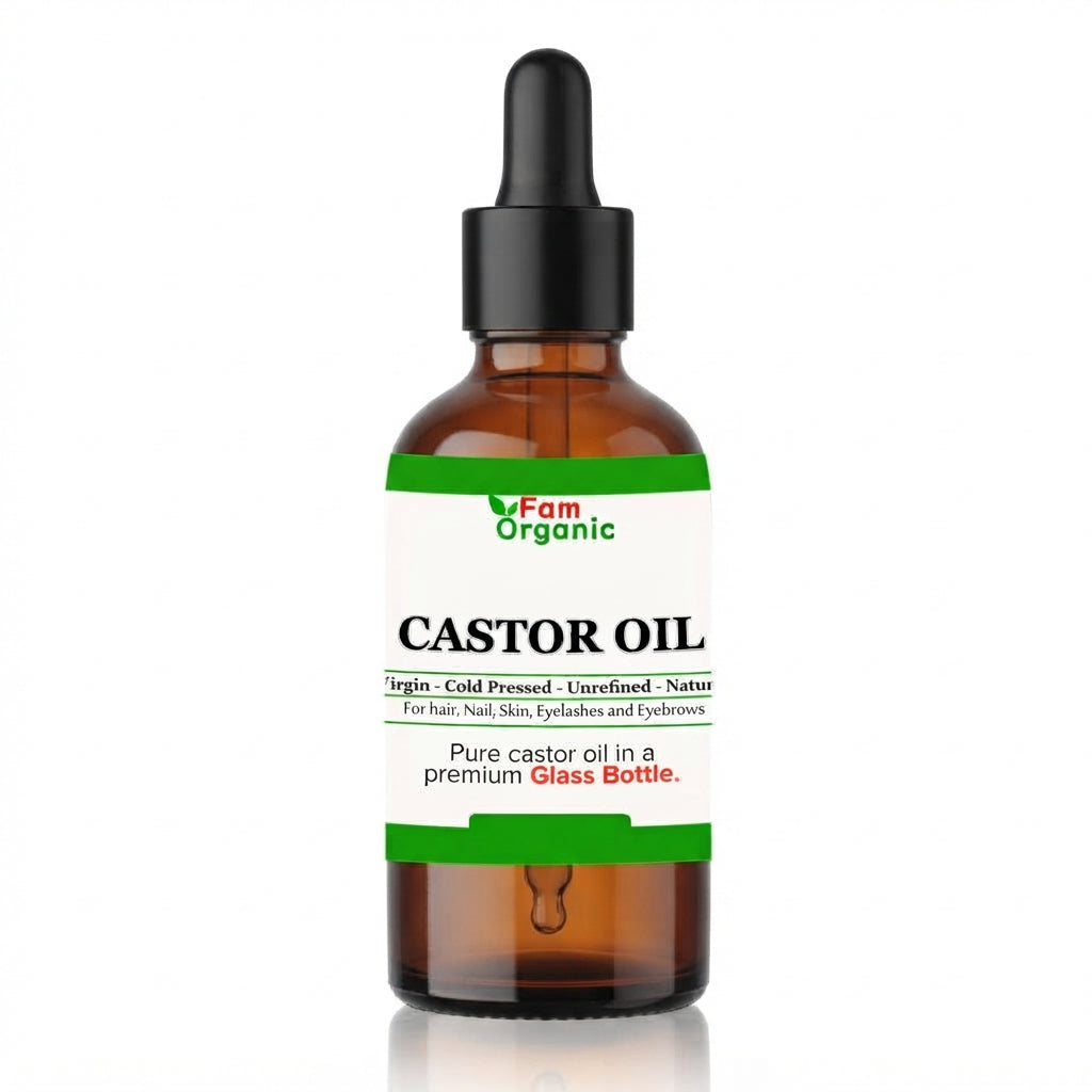 100% Natural Cold-Pressed Castor Oil - Hexane-Free in Glass Bottle | Fam Organic